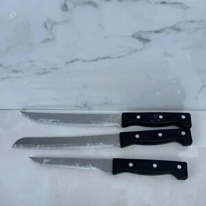Alton Cutlery 3 Pieces Kitchen Black Handle Knives Silver Size 7"H, 6"H,8"H